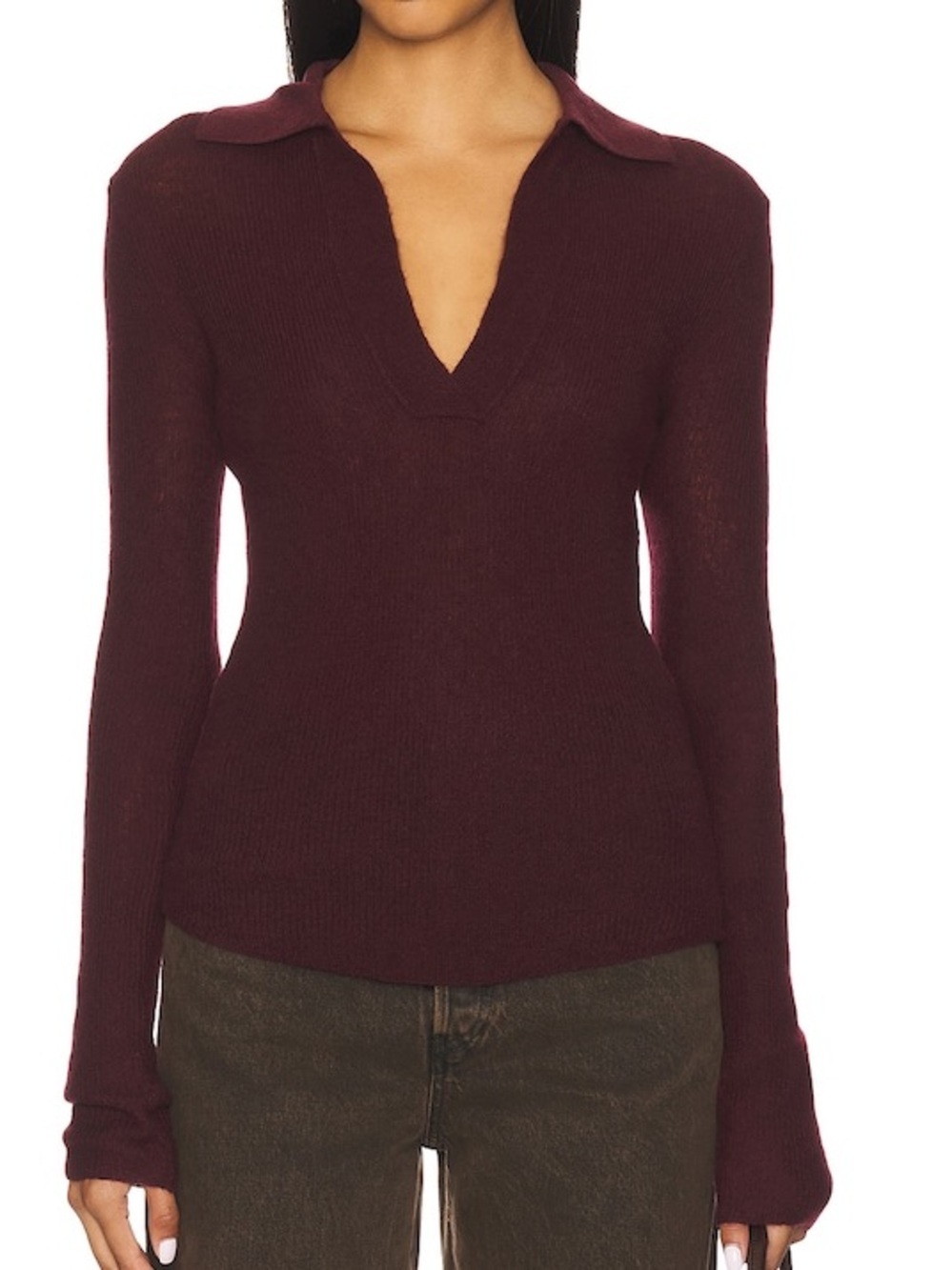 NWT Citizens of Humanity Simone Polo Sweater Burgundy Cashmere Wool Quiet Luxury
